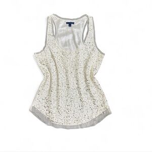 American Eagle Y2K Women’s Camisole Tank Sz M Mesh Sequin Lace Ivory Sheer Top